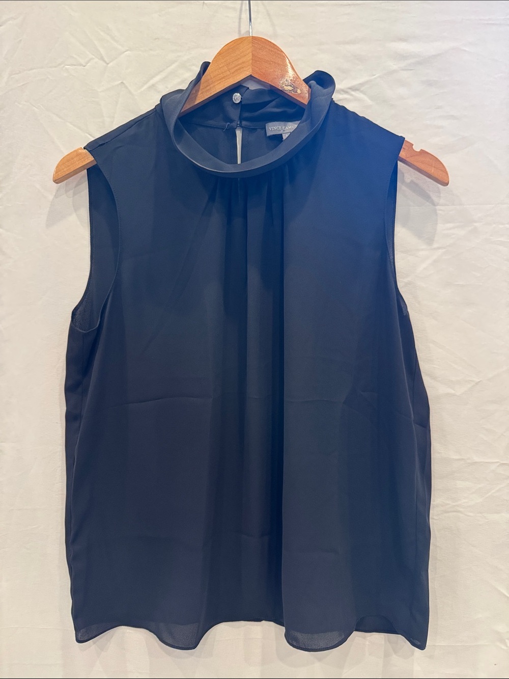 Vince Camuto Sleeveless Mock Neck Black Top, Size Small